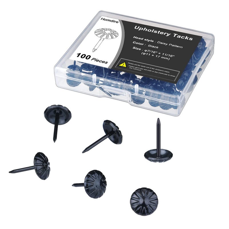 Homdire Black Upholstery Tacks  7/16 inch Upholstery Nails for Furniture Sofa DIY 100PCS Decorative Tacks for Upholstery Decorative  Daisy Upholstery Tacks for Wood - Image 1